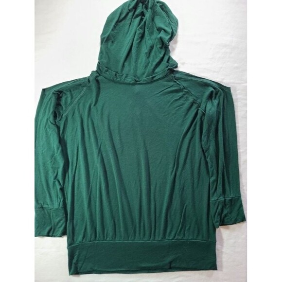 Rags & Couture Green Cutout Shoulder Hoodie Medium Raw Seams Casual Cozy - Picture 2 of 6